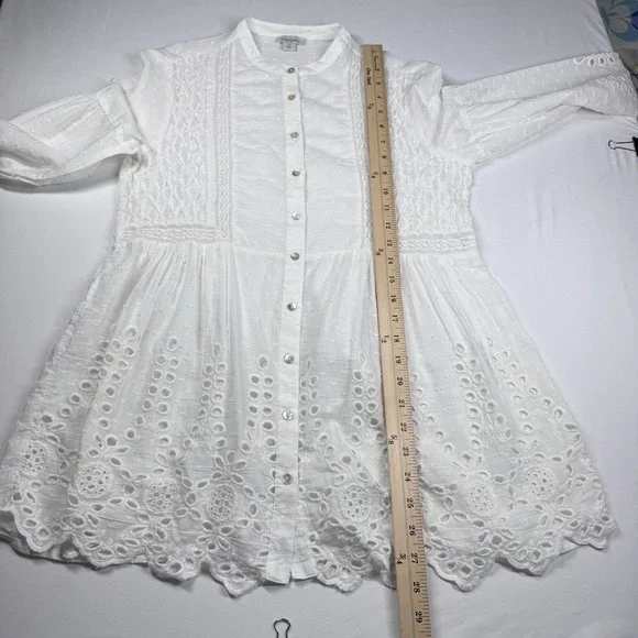 Sundance Lace Eyelet Peasant Top Sz XS Cottage Boho Sheer Button Front Bell Slv - Picture 9 of 10